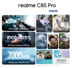 New Arrival Realme C85 Pro AI phone 256GB+8GB 6.8'' 120Hz AMOLED 7000mAh 45W Titan Battery IP69 PR0 Water Resistance 50MP Android 15 Type-C Dual Sim Smart Phones Fingerprint Unlock SMARTPHONES