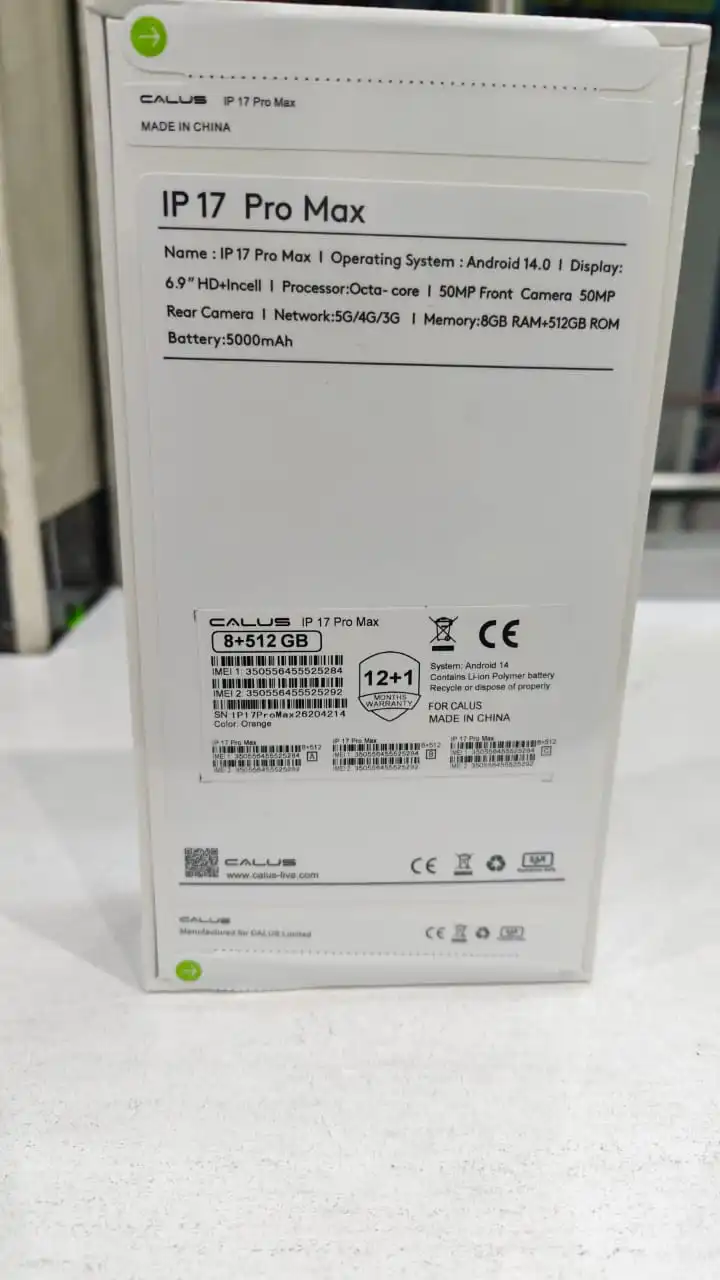 NEW ARRIVAL! CALUS IP 17 PRO MAX, 512GB ROM + 8GB RAM, 50MP REAR CAMERA, 50MP SELFIE, 5G SUPERFAST NETWORK SPEED, 6.9 DISPLAY, ANDROID 14, 5000 MAH BATTERY 1 YR WARRANTY +FREE GIFTS FOR YOU