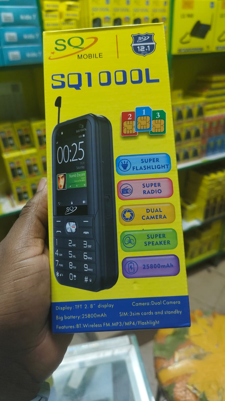 SQ Sq1000L- Powerbank Phone -25800mAh battery capacity 2.8`` HD SCREEN TRIPLE SIM CARD PHONE button mobile phone WITH Bluetooth connectivity super flashlight ,super speaker, dual camera FEATURED PHONE