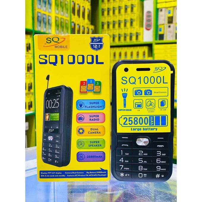SQ Sq1000L- Powerbank Phone -25800mAh battery capacity 2.8`` HD SCREEN TRIPLE SIM CARD PHONE button mobile phone WITH Bluetooth connectivity super flashlight ,super speaker, dual camera FEATURED PHONE