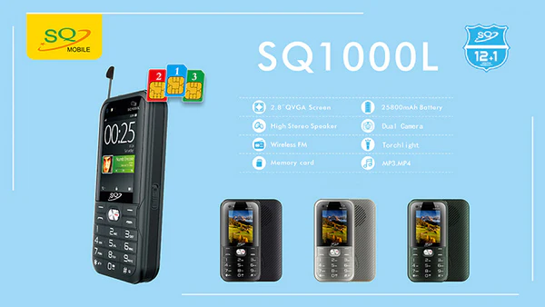SQ Sq1000L- Powerbank Phone -25800mAh battery capacity 2.8`` HD SCREEN TRIPLE SIM CARD PHONE button mobile phone WITH Bluetooth connectivity super flashlight ,super speaker, dual camera FEATURED PHONE