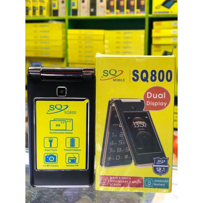 SQ SQ800 FLIP Phone 2500mAh battery capacity 2.8" SECONDARY SCREEN DUAL SIM CARD PHONE button mobile phone WITH Bluetooth connectivity super flashlight ,super speaker, camera FEATURED PHONE