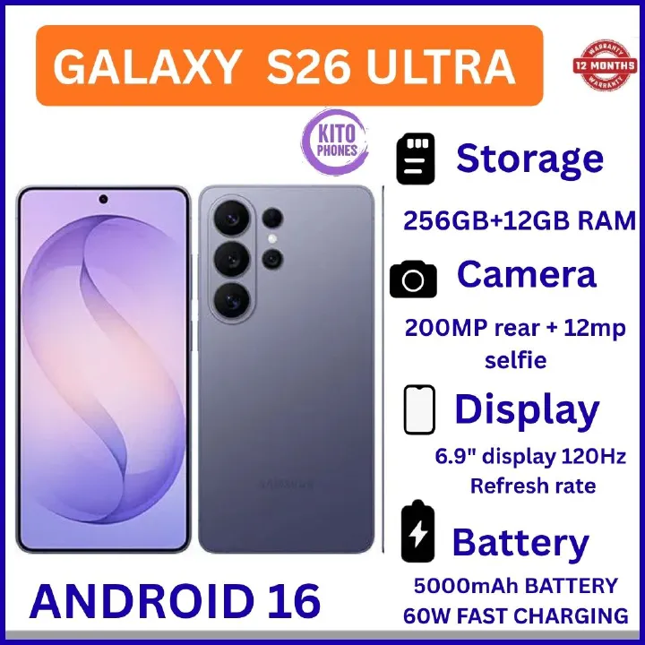 New Arrival Samsung Galaxy S26 Ultra 5G 256GB + 12GB 6.9" 120Hz Dynamic LTPO AMOLED 2X Privacy Secure Display 200MP Quad Camera Snapdragon 8 Elite Gen 5 60W 5000mAh IP68 Android 16 AI Smart Phone