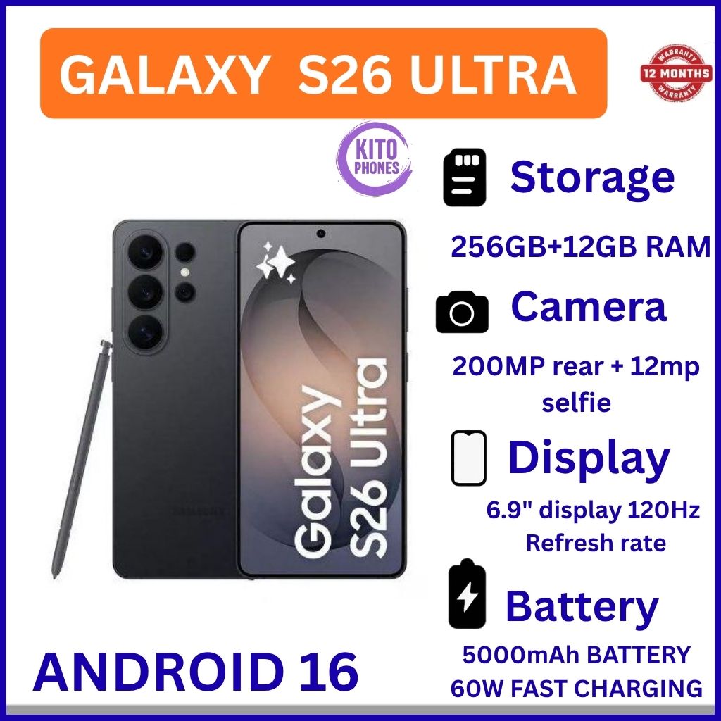 New Arrival Samsung Galaxy S26 Ultra 5G 256GB + 12GB 6.9" 120Hz Dynamic LTPO AMOLED 2X Privacy Secure Display 200MP Quad Camera Snapdragon 8 Elite Gen 5 60W 5000mAh IP68 Android 16 AI Smart Phone
