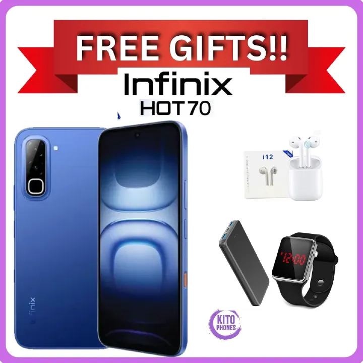 NEW ARRIVALS !! BRAND NEW INFINIX Hot 70,X6895B, 128GB ROM + 4GB RAM, 6.78 inches, 120Hz Display, 50 MP Main Camera +8MP SELFIE 6000 mAh Type C 45W Fast Charging ANFROID 16 SMARTPHONES+FREE GIFTS