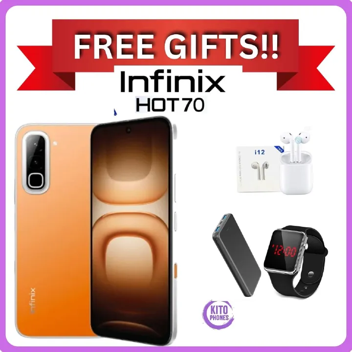 NEW ARRIVALS !! BRAND NEW INFINIX Hot 70,X6895B, 6.78 inches, 120Hz Display, 256GB ROM + 8GB RAM,50 MP Main Camera +8MP SELFIE 6000 mAh Type C 45W Fast Charging ANFROID 16 SMARTPHONES +FREE GIFTS
