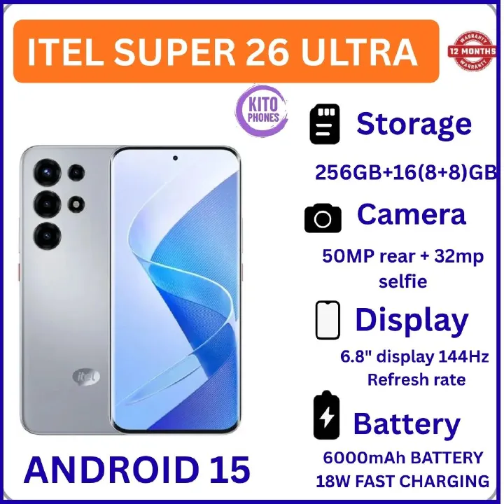 [Anniversary Deal] Itel SUPER 26 Ultra 256GB+16(8+8)GB Curved 6.8" 144Hz AMOLED Display 50MP Camera 6000mAh Battery 18W Fast Charging Under-Display Fingerprint itel Super 26 Ultra AI Smartphone