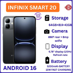 [NEW ARRIVAL] INFINIX Smart 20 64GB+4GB 6.67" 120Hz Display Dual Speakers Dual SIM 4.5G Slim Phone 5200mAh Battery 15W Charging IP64 Fingerprint Lock Android 16 SMARTPHONE