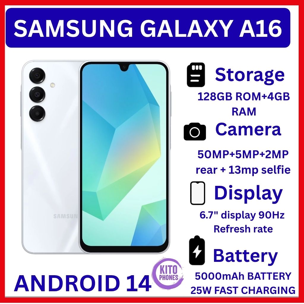 BRAND NEW Samsung Galaxy A16 128GB+4GB 6.7" Super AMOLED Display 50MP Triple Camera Android 14 Mediatek Helio G99 5000mAh 25W Type-C Charge Smart Phones Samsung A16 phone