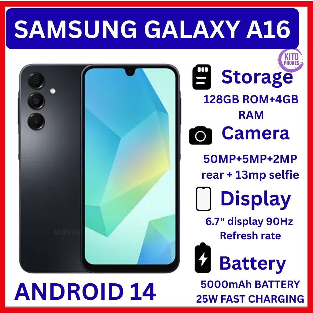 BRAND NEW Samsung Galaxy A16 128GB+4GB 6.7" Super AMOLED Display 50MP Triple Camera Android 14 Mediatek Helio G99 5000mAh 25W Type-C Charge Smart Phones Samsung A16 phone