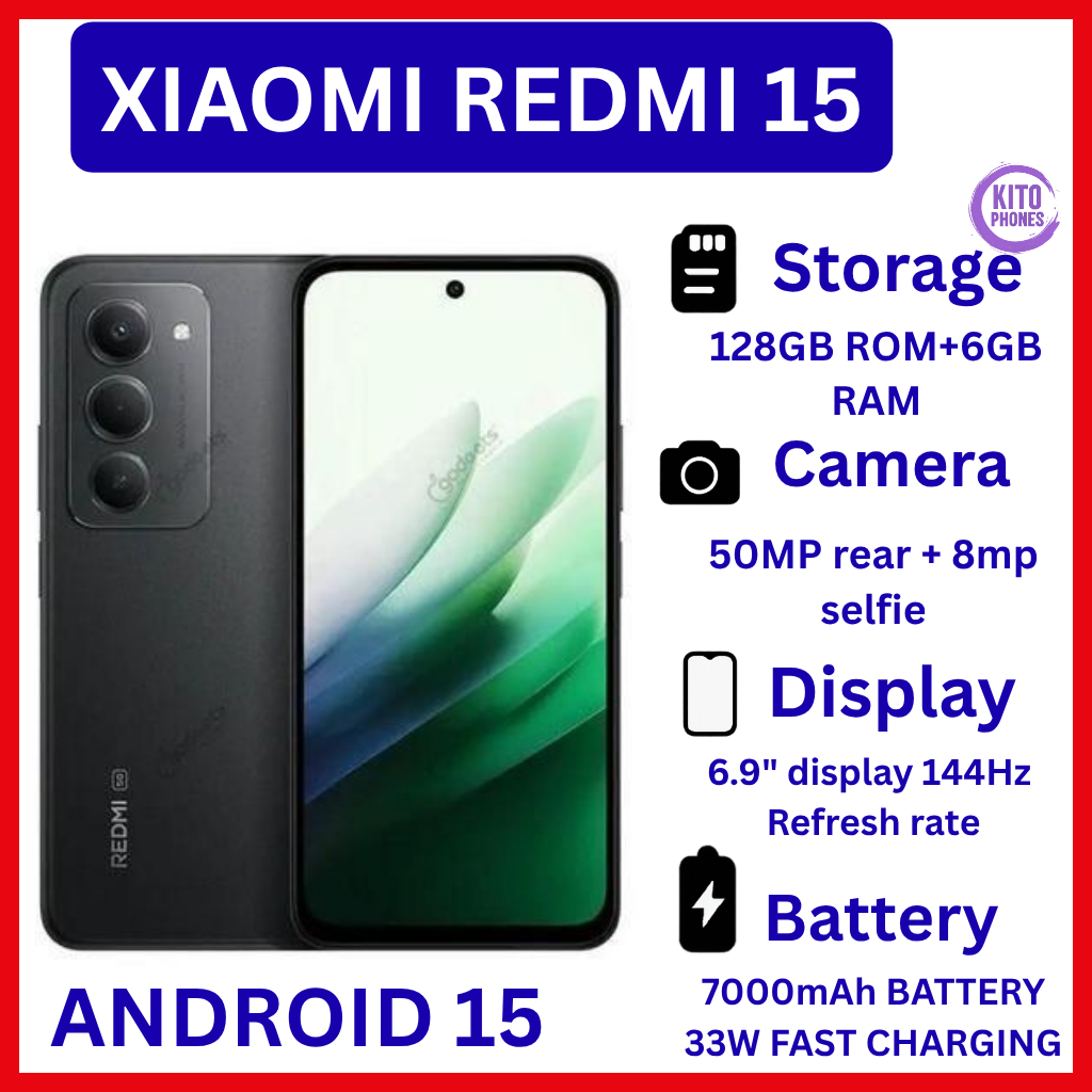 [NEW ARRIVAL] Redmi 15 4G 6.9" 128GB ROM +6GB RAM 7000mAh 33W charger ip64 50MP +8 MP Octa-core Qualcomm SM6225 Snapdragon 685 (6 nm)IPS LCD, 144Hz Android 15 Fingerprint phone smartphone