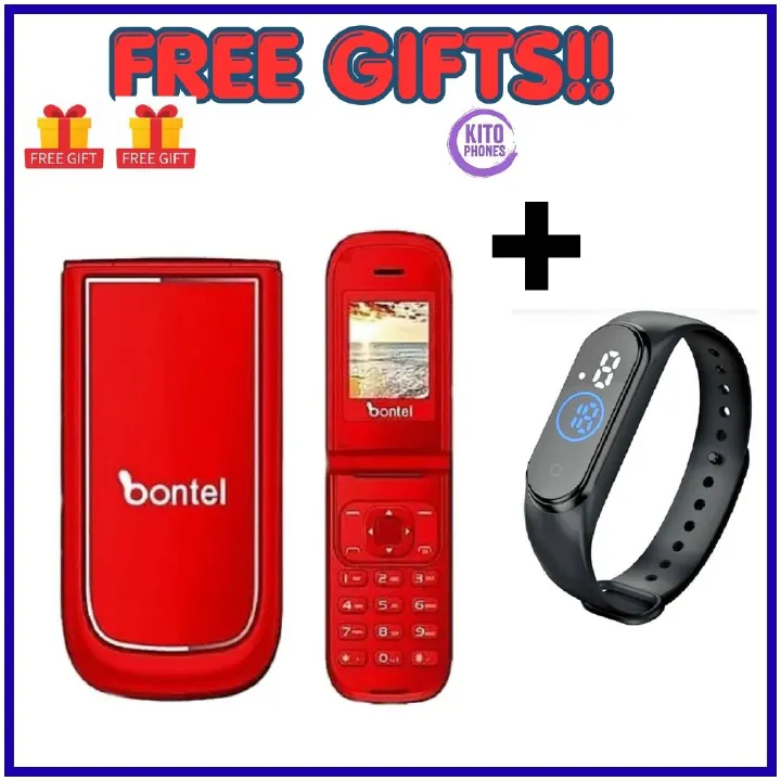 BONTEL A225 FEATURE PHONE DUAL SIM FLIP PHONE SCREEN 1.77'' DISPLAY 1000mAh BATTERY CAPACITY KABAMBE/KATULULU/MULIKA MWIZI/BUTTON MOBILE PHONE+FREE GIFTS JUST FOR YOU(WATCH)