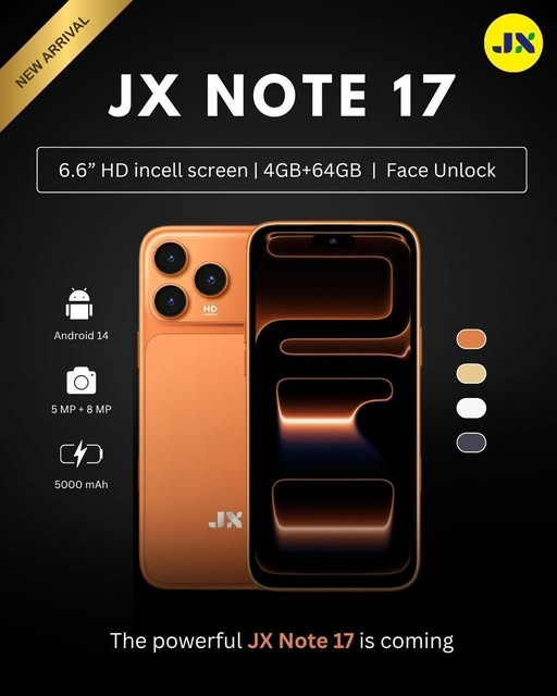 {NEW ARRIVALS} BRAND NEW JX Note 17 Smartphone 4GB RAM + 64GB ROM Display: 6.6″ HD+ Incell 5MP Front + 8MP Rear AI Camera 5000mAh Big Battery Dual sim Android 14 Smart Phones+FREE GIFTS JUST FOR YOU