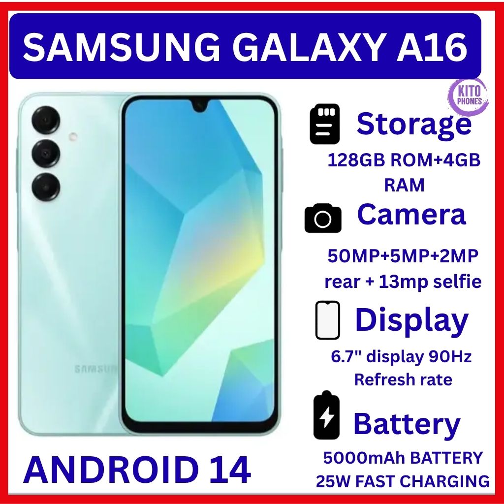 BRAND NEW Samsung Galaxy A16 128GB+4GB 6.7" Super AMOLED Display 50MP Triple Camera Android 14 Mediatek Helio G99 5000mAh 25W Type-C Charge Smart Phones Samsung A16 phone