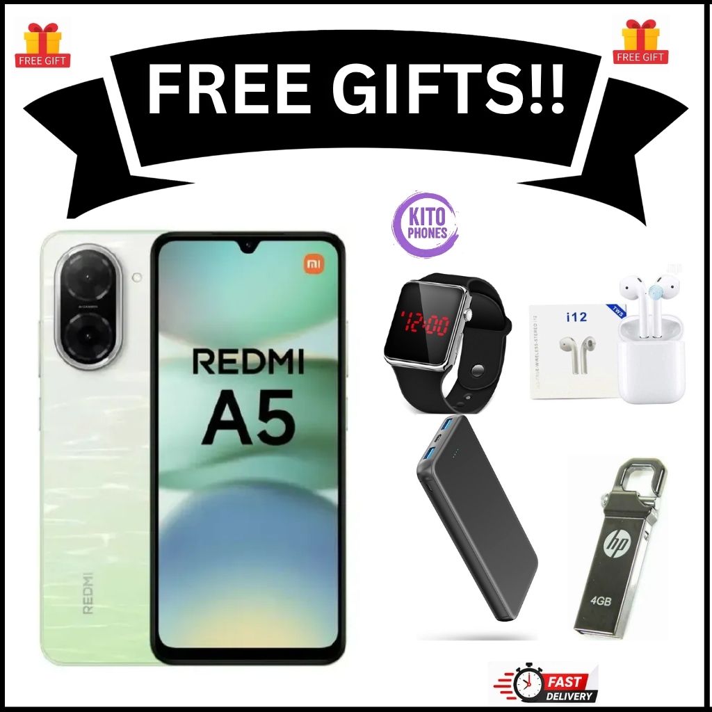 XIAOMI REDMI A5 64GB ROM 3GB RAM 4G NETWORK 5200MAH BATTERY 32MP main camera, 8MP front camera DUAL SIM 120HZ REFRESH RATE 6.88" ANDROID 15 , Side fingerprint sensor , USB Type-C SmartPhone+free gifts