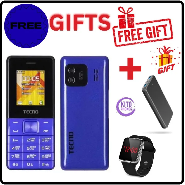 Tecno T301 Dual Sim 1.77-inch screen With Camera & TorchLight Fm Loud Speaker ,with up to 24 Days of Standby Battery 1150mAh battery capacity  Featured Phones+FREE GIFTS(POWERBANK+WATCH)