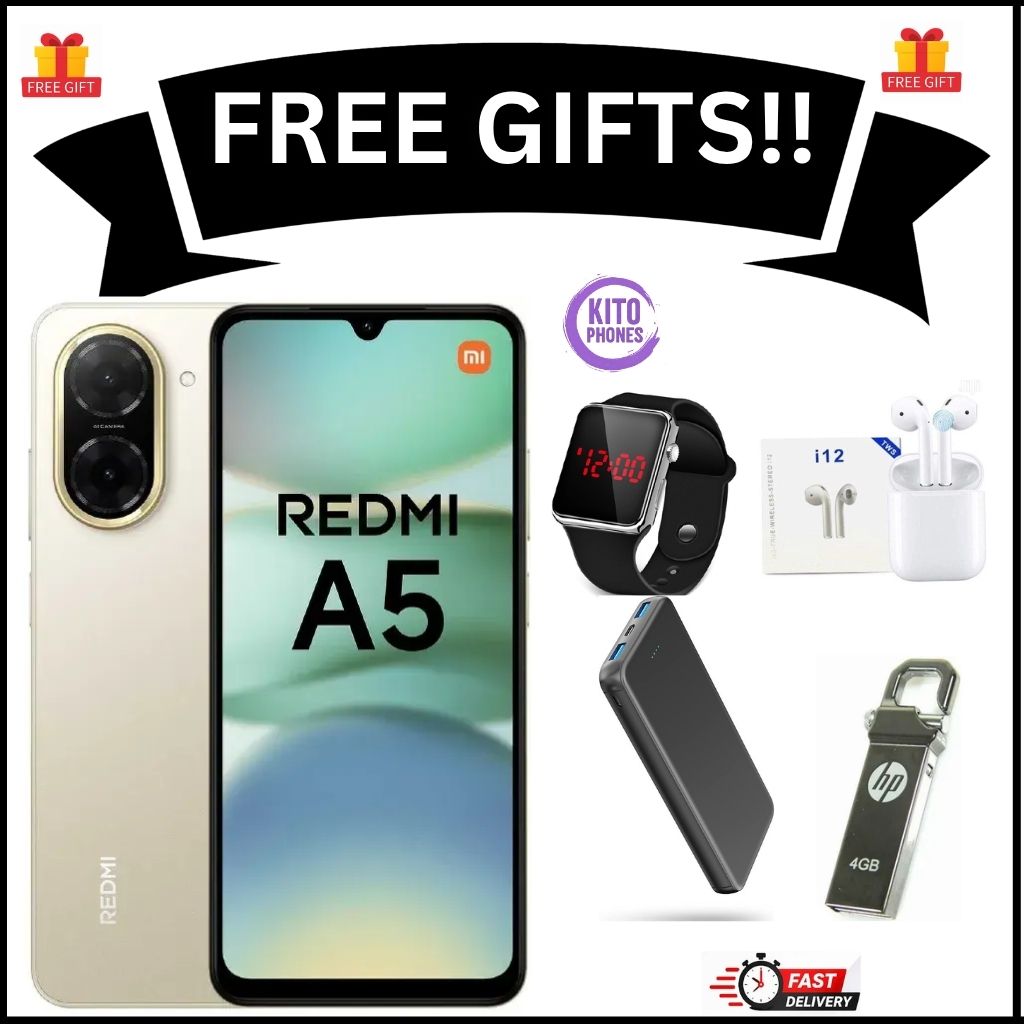 XIAOMI REDMI A5 64GB ROM 3GB RAM 4G NETWORK 5200MAH BATTERY 32MP main camera, 8MP front camera DUAL SIM 120HZ REFRESH RATE 6.88" ANDROID 15 , Side fingerprint sensor , USB Type-C SmartPhone+free gifts