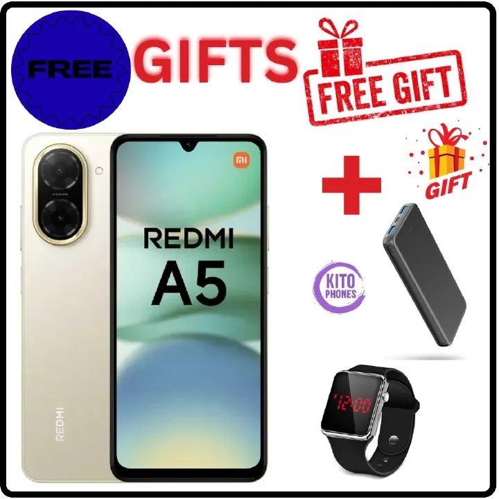 XIAOMI REDMI A5 64GB ROM 3GB RAM 4G NETWORK 5200MAH BATTERY 32MP main camera, 8MP front camera DUAL SIM 120HZ REFRESH RATE 6.88" ANDROID 15 , Side fingerprint sensor , USB Type-C SmartPhone+free gifts
