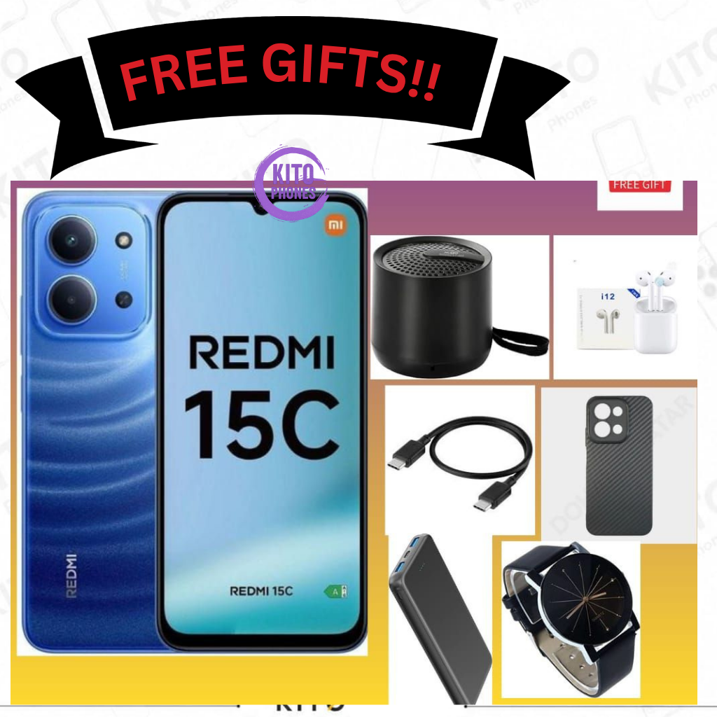 REDMI 15C 128GB ROM 8(4+4) GB Ram 6.9'' LCD 50MP Main Camera 8MP selfie camera 6000mAh 33W Fast Charger Android 15 Xiaomi Hyper OS 2 Mediatek  Side Fingerprint smart phones + FREE GIFTS FOR YOU