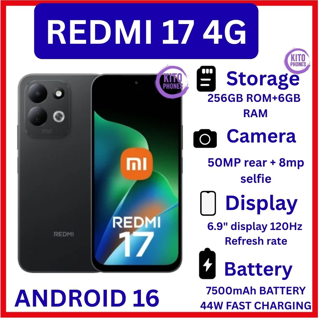 🔥NEW🔥Xiaomi Redmi 17 4G 6GB RAM + 256GB ROM Smart Phone 6.9" display 120Hz -Dual SIM 7500mAh Battery 50MP main camera +8MP SELFIE Type C Side Fingerprint Android 16 SMARTPHONES+FREE GIFTS