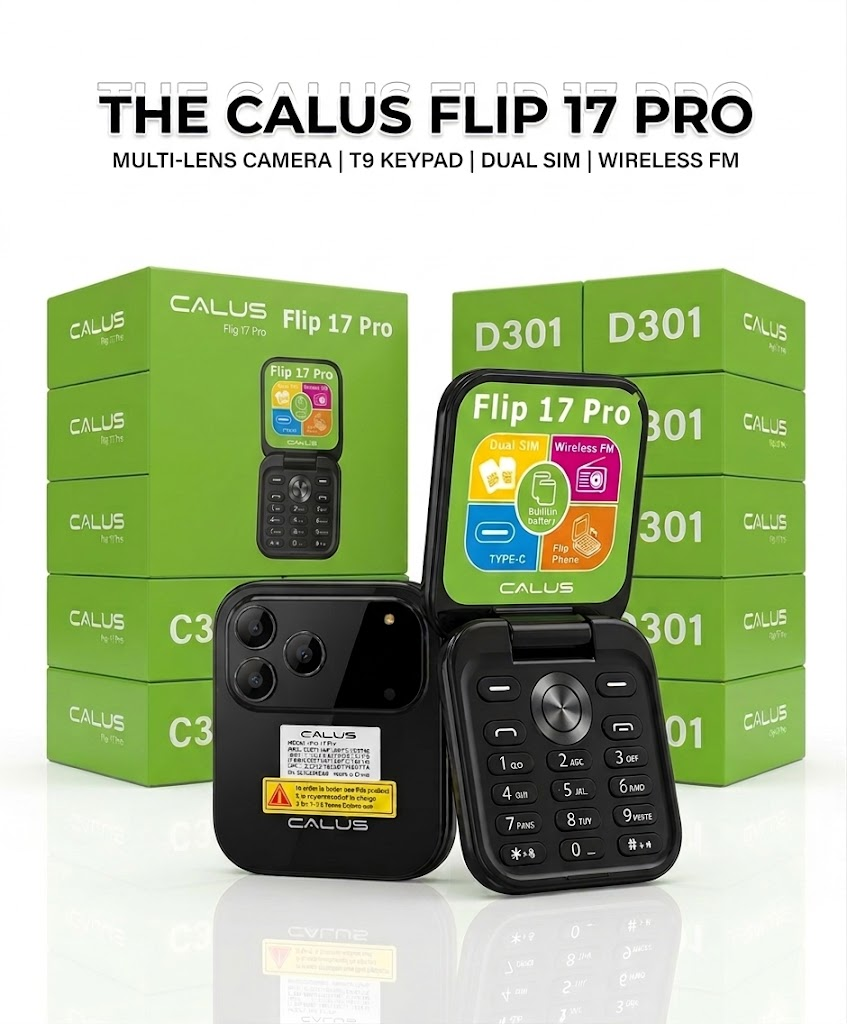 CALUS Flip 17 Pro Flip Phone -DUAL SIM SUPPORT , BUILT-IN FM RADIO , CAMERA , TORCH LIGHT , WIRELESS FM , STANDARD REMOVABLE LONG-LASTING 5C-STYLE BATTERY , TYPE-C CHARGING FEATURED PHONE+FREE GIFTS
