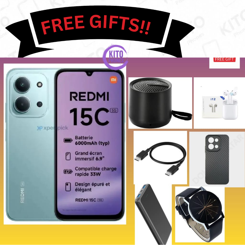REDMI 15C 128GB ROM 8(4+4) GB Ram 6.9'' LCD 50MP Main Camera 8MP selfie camera 6000mAh 33W Fast Charger Android 15 Xiaomi Hyper OS 2 Mediatek  Side Fingerprint smart phones + FREE GIFTS FOR YOU