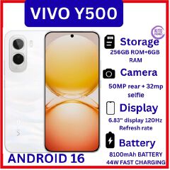 [BRAND NEW] VIVO Y500 6GB RAM +256GB ROM 6.83-inch AMOLED SCREEN 50MP CAMERA +32 MP selfie ,Battery 8100mAh  Android 16 Unisoc T7300 (6 nm) 12 MONTHS WARRANTY ANDROID 16 PHONE SMARTPHONE+FREE GIFTS