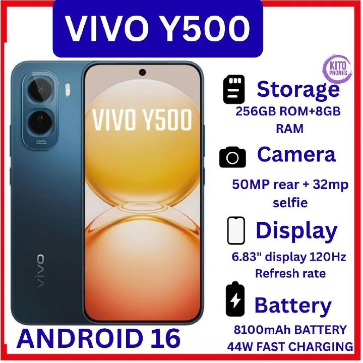 [BRAND NEW] VIVO Y500 8GB RAM +256GB ROM 6.83-inch AMOLED SCREEN 50MP CAMERA +32 MP selfie ,Battery 8100mAh  Android 16 Unisoc T7300 (6 nm) 12 MONTHS FREE WARRANTY ANDROID 16 PHONE SMARTPHONE