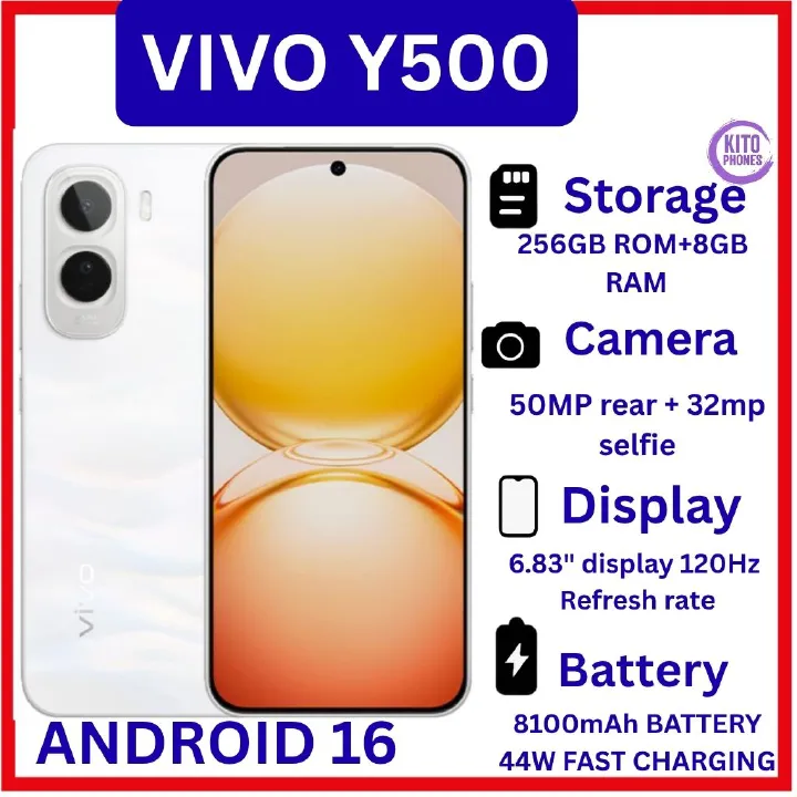 [BRAND NEW] VIVO Y500 8GB RAM +256GB ROM 6.83-inch AMOLED SCREEN 50MP CAMERA +32 MP selfie ,Battery 8100mAh  Android 16 Unisoc T7300 (6 nm) 12 MONTHS FREE WARRANTY ANDROID 16 PHONE SMARTPHONE