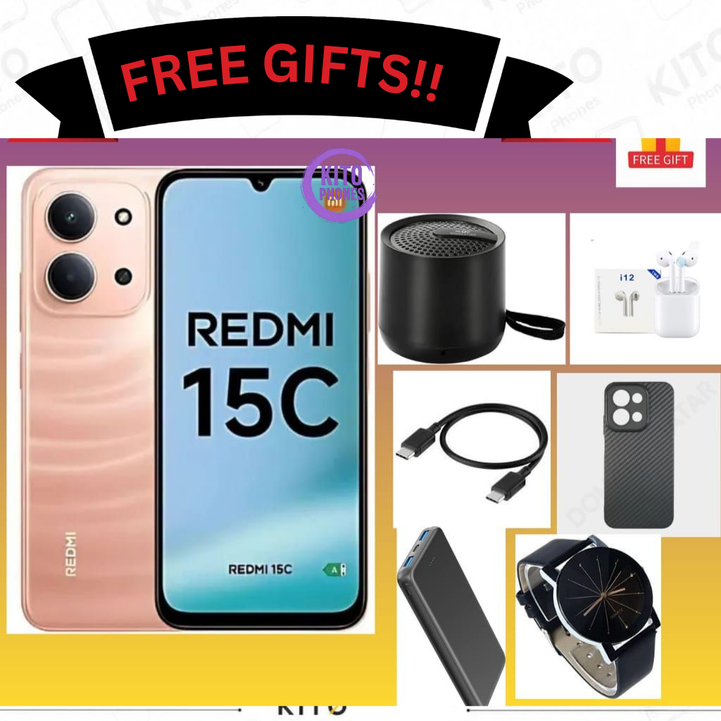 REDMI 15C 128GB ROM 8(4+4) GB Ram 6.9'' LCD 50MP Main Camera 8MP selfie camera 6000mAh 33W Fast Charger Android 15 Xiaomi Hyper OS 2 Mediatek  Side Fingerprint smart phones + FREE GIFTS FOR YOU