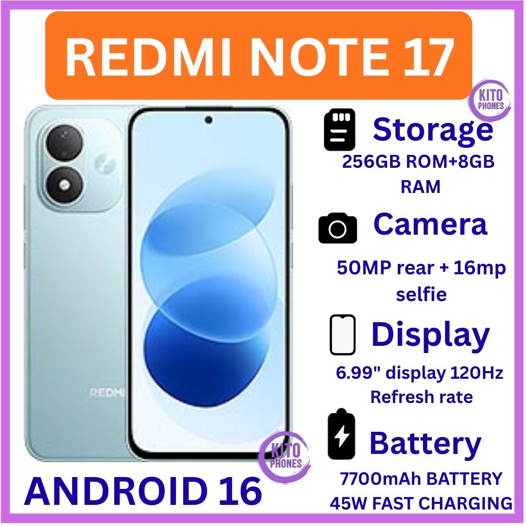 NEW ARRIVALS!! Redmi Note 17 6.99 INCHES AMOLED SCREEN 256GB ROM+(8+8)16GB RAM 50 MP MAIN CAMERA+16MP FRONT,7700 mAh battery 45W FAST CHARGING In-screen fingerprint ANDROID 16 SMARTPHONE+FREE GIFTS