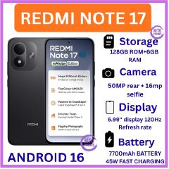 [BRAND NEW] XIAOMI Redmi Note 17 6.99 INCHES AMOLED SCREEN 128GB ROM+6GB RAM 50 MP MAIN CAMERA+16MP FRONT 7700 mAh battery 45W FAST CHARGING In-screen fingerprint ANDROID 16 SMARTPHONE+FREE GIFTS