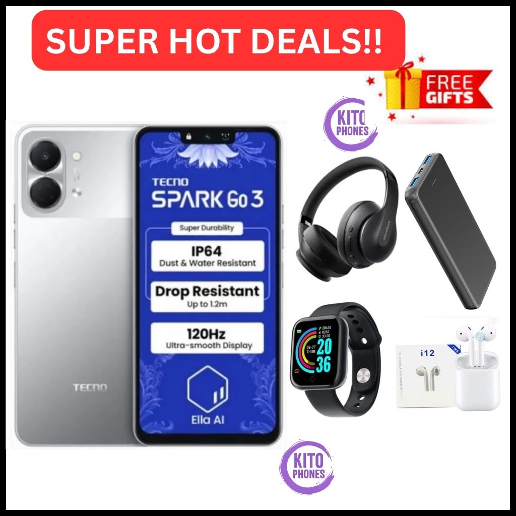 HOT DEAL 🔥 BRAND NEW !! Tecno Spark Go 3, 6.74 Inch display ,upto 8GB RAM(4+4), 64 GB Storage, 5000mAh battery ,15W fast charging, 13MP CAMERA ,1 YEAR WARRANTY ANDROID 15 SMARTPHONES+FREE GIFTS