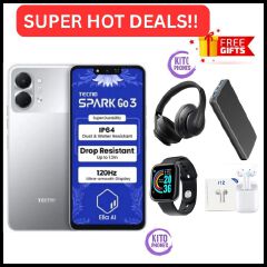 HOT DEAL 🔥 BRAND NEW !! Tecno Spark Go 3, 6.74 Inch display ,upto 8GB RAM(4+4), 64 GB Storage, 5000mAh battery ,15W fast charging, 13MP CAMERA ,1 YEAR WARRANTY ANDROID 15 SMARTPHONES+FREE GIFTS