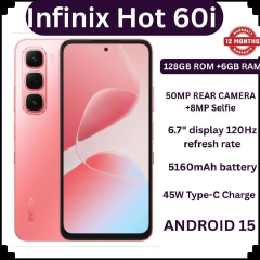 [BRAND NEW] Infinix Hot 60i 128GB ROM+12(6+6)GB RAM 6.7" 120Hz Screen 4G Phone Dual SIM 5160mAh Battery 45W Charging 50MP Camera Fingerprint Lock Android 15 G81 Smart AI smart Phones