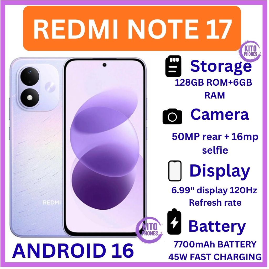 [BRAND NEW] XIAOMI Redmi Note 17 6.99 INCHES AMOLED SCREEN 128GB ROM+6GB RAM 50 MP MAIN CAMERA+16MP FRONT 7700 mAh battery 45W FAST CHARGING In-screen fingerprint ANDROID 16 SMARTPHONE+FREE GIFTS