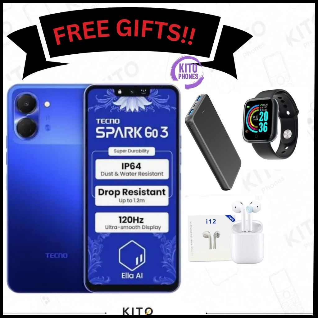 HOT DEAL 🔥 BRAND NEW !! Tecno Spark Go 3, 6.74 Inch display ,upto 8GB RAM(4+4), 64 GB Storage, 5000mAh battery ,15W fast charging, 13MP CAMERA ,1 YEAR WARRANTY ANDROID 15 SMARTPHONES+FREE GIFTS