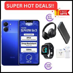 HOT DEAL 🔥 BRAND NEW !! Tecno Spark Go 3, 6.74 Inch display ,upto 8GB RAM(4+4), 64 GB Storage, 5000mAh battery ,15W fast charging, 13MP CAMERA ,1 YEAR WARRANTY ANDROID 15 SMARTPHONES+FREE GIFTS