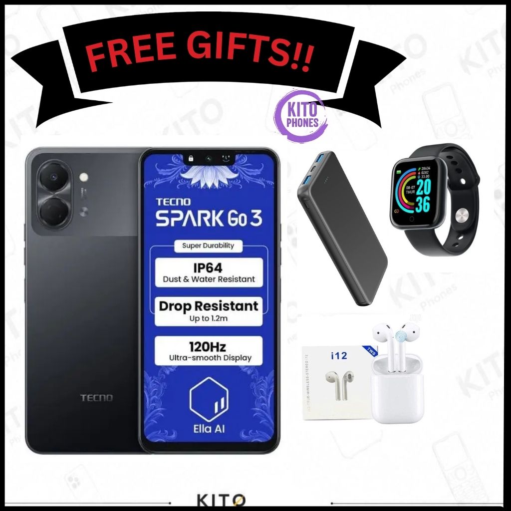 HOT DEAL 🔥 BRAND NEW !! Tecno Spark Go 3, 6.74 Inch display ,upto 8GB RAM(4+4), 64 GB Storage, 5000mAh battery ,15W fast charging, 13MP CAMERA ,1 YEAR WARRANTY ANDROID 15 SMARTPHONES+FREE GIFTS