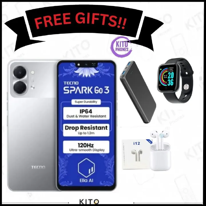 HOT DEAL 🔥 BRAND NEW !! Tecno Spark Go 3, 6.74 Inch display ,upto 8GB RAM(4+4), 64 GB Storage, 5000mAh battery ,15W fast charging, 13MP CAMERA ,1 YEAR WARRANTY ANDROID 15 SMARTPHONES+FREE GIFTS