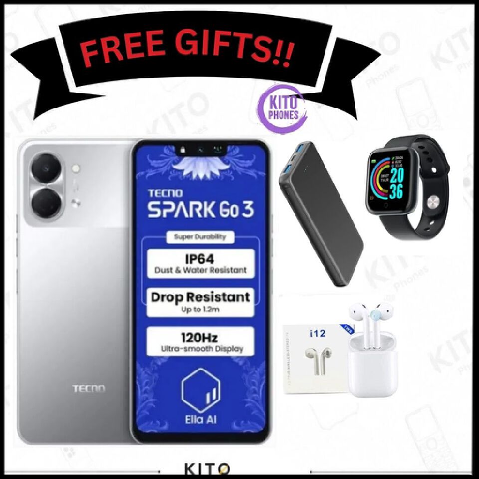 HOT DEAL 🔥 BRAND NEW !! Tecno Spark Go 3, 6.74 Inch display ,upto 8GB RAM(4+4), 64 GB Storage, 5000mAh battery ,15W fast charging, 13MP CAMERA ,1 YEAR WARRANTY ANDROID 15 SMARTPHONES+FREE GIFTS
