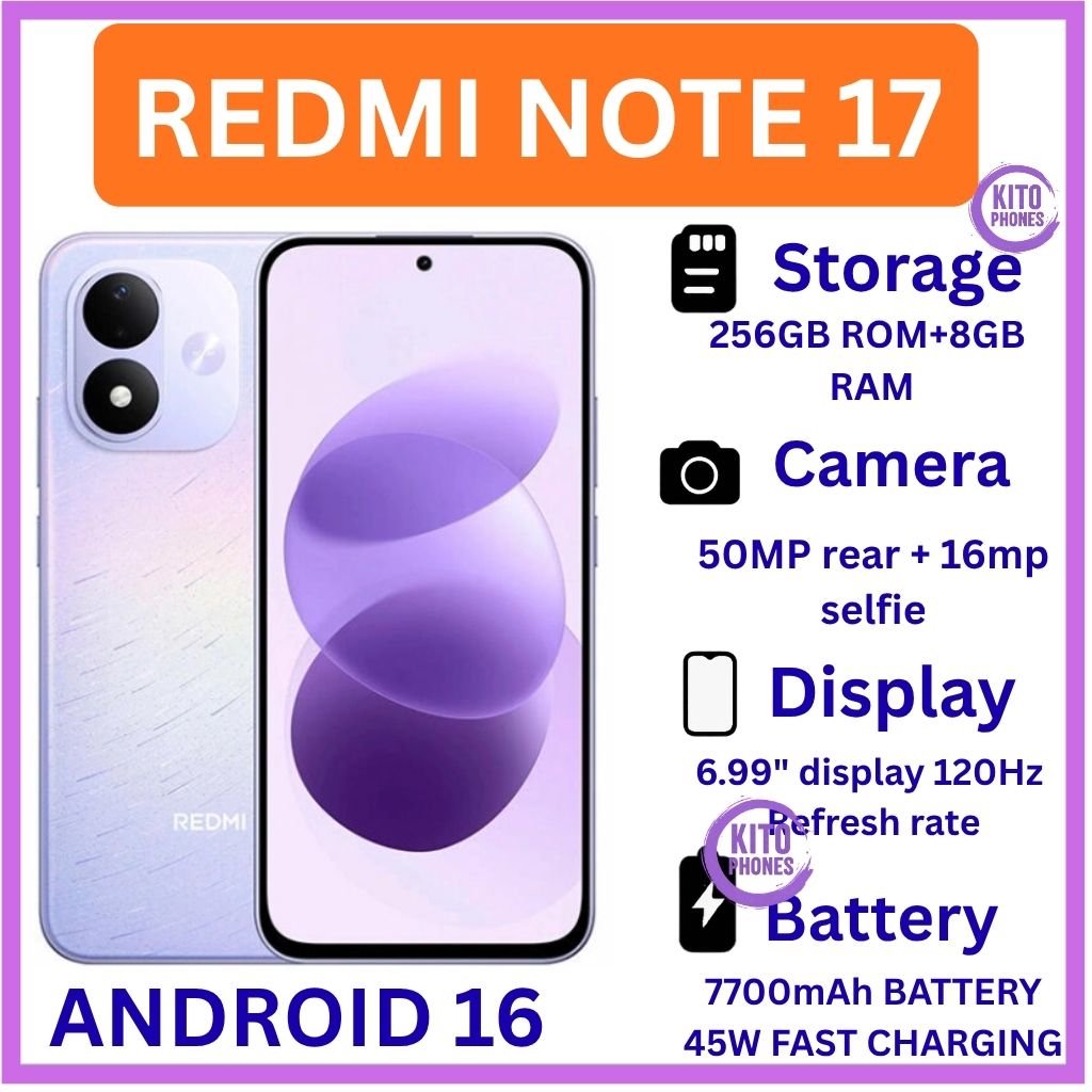 NEW ARRIVALS!! Redmi Note 17 6.99 INCHES AMOLED SCREEN 256GB ROM+(8+8)16GB RAM 50 MP MAIN CAMERA+16MP FRONT,7700 mAh battery 45W FAST CHARGING In-screen fingerprint ANDROID 16 SMARTPHONE+FREE GIFTS