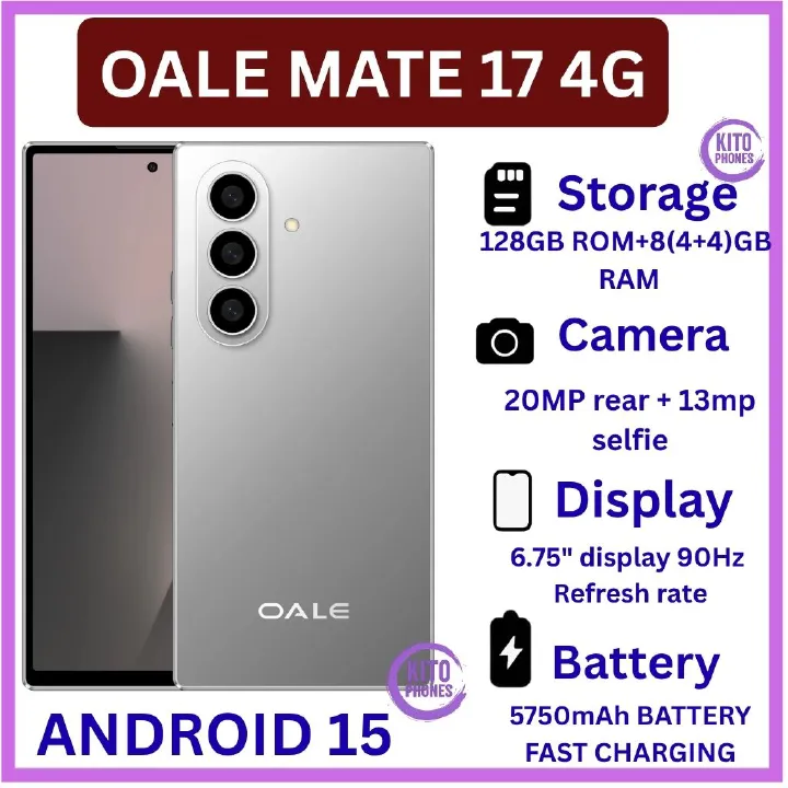 [NEW ARRIVAL] OALE MATE 17 SMART PHONE MEMORY 128GB+8GB 4G NETWORK BIG BATTERY 5750MAH TRIPLE CAMERA 13MP+20MP AI CAMERA SCREEN 6.75’’ ANDROID 15 SIDE FINGERPRINT UNLOCK smartphones+FREE GIFTS