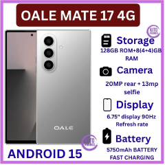 [NEW ARRIVAL] OALE MATE 17 SMART PHONE MEMORY 128GB+8GB 4G NETWORK BIG BATTERY 5750MAH TRIPLE CAMERA 13MP+20MP AI CAMERA SCREEN 6.75’’ ANDROID 15 SIDE FINGERPRINT UNLOCK smartphones+FREE GIFTS