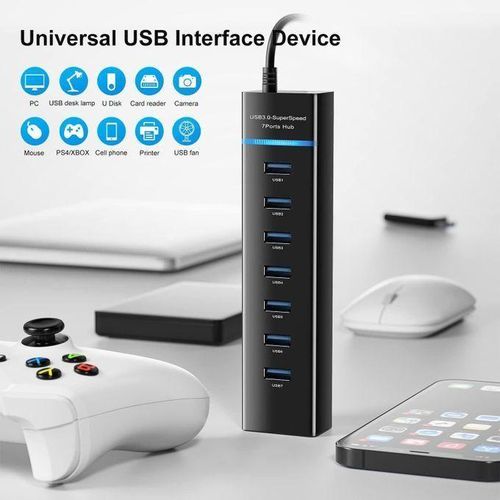 7- PORTS USB HUB 3.0| HIGH SPEED ADAPTER| PORTABLE AND LIGHT WEIGHT| CONNECT MULTIPLE DEVICES TO YOUR COMPUTER AND LAPTOP LIKE MOUSE, FLASH DRIVE, EXTERNAL HDD, KEYBOARDS, ETC.
