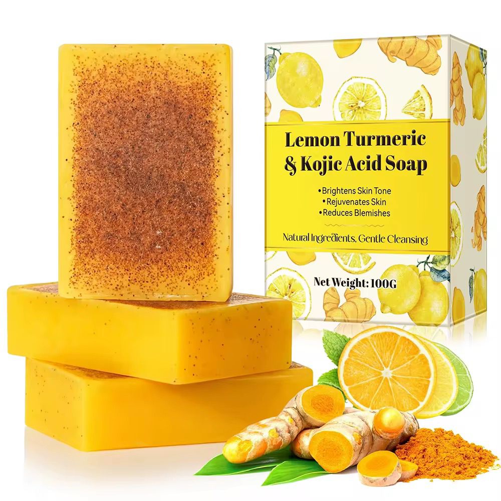 organic herbal lemon tumeric and kojic acid soap good for acne and darkspot treatment