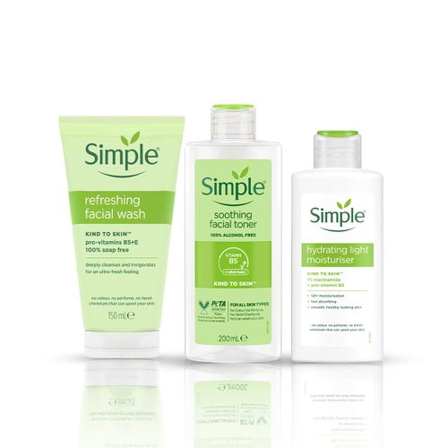 Simple Simple Skincare Combo: Refreshing Face Wash, Soothing Toner & Hydrating Moisturiser for Normal to Oily Skin