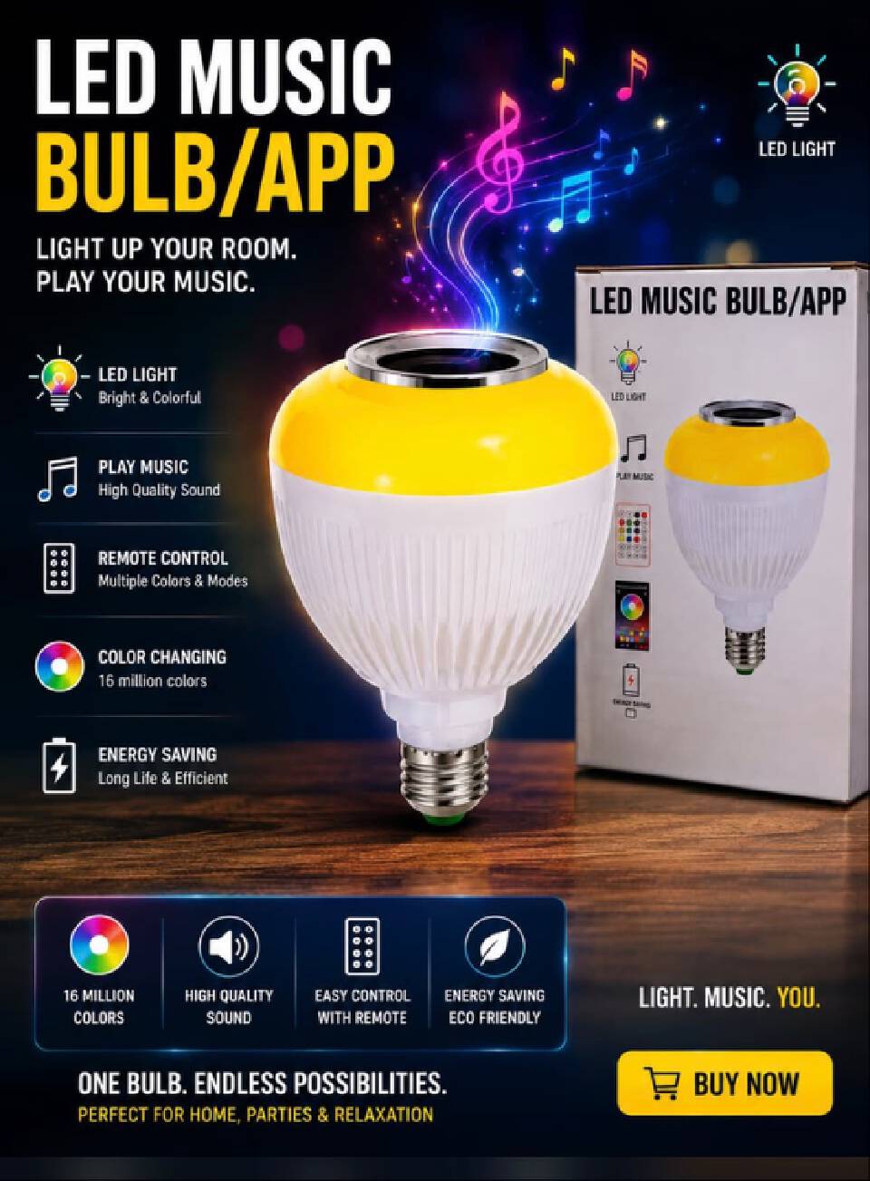 LED Music Bulb With Bluetooth, Music Player making it perfect for enjoying music or audio from external sources like YouTube