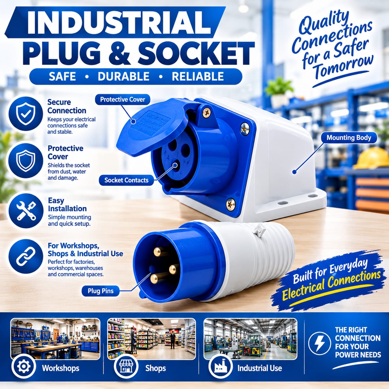 32 Amps Heavy Duty Industrial Sockets designed for both home and industrial use