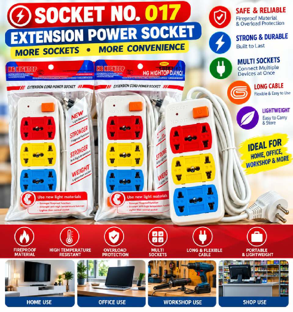 Unbrand 3-Way Universal Extension Socket Power Cord Strip with Master Switch